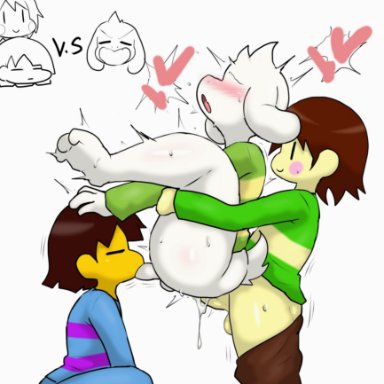 undertale, undertale (series), asriel dreemurr, chara, frisk, enigi09, mmm, 3boys, 3males, anal, anal sex, anthro, anthro male, anthro penetrated, big ass