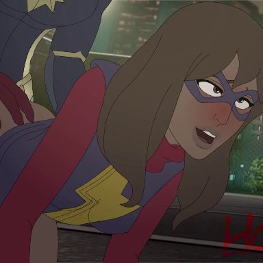 marvel, captain marvel, carol danvers, kamala khan, ms. marvel, thehoaxxx, 1futa, 1girls, adult and teenager, age difference, athletic female, athletic futanari, bent over, blush, bottomless