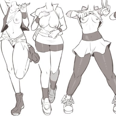 pokemon, dawn (pokemon), haruka (pokemon), hikari (pokemon), hilda (pokemon), may (pokemon), mei (pokemon), rosa (pokemon), serena (pokemon games), serena (pokemon), touko (pokemon), fi zz ill, 5girls, areolae, breasts