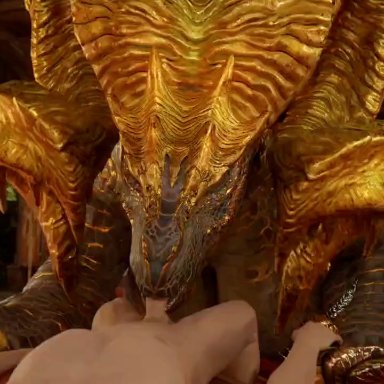 capcom, monster hunter, elder dragon, kulve taroth, integlol, cum, cum in mouth, cum inside, cum inside mouth, fellatio, female, human, human penetrating, larger female, light-skinned male