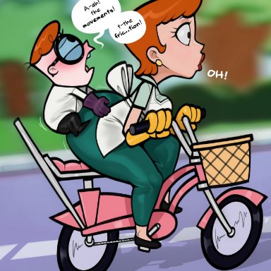 dexter's laboratory, dexter, dexter's mom, loodncrood, 1boy, 1boy1girl, 1girls, apron, ass, ass bigger than head, assjob, bicycle, big ass, buttjob, covered buttjob