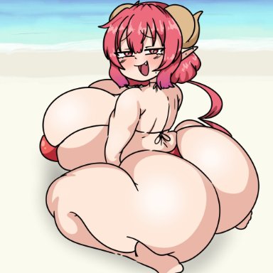 miss kobayashi's dragon maid, ilulu (dragon maid), inakotho, beach, brat, bratty, fangs, gigantic ass, gigantic breasts, hyper ass, hyper breasts, hyper hourglass, micro bikini, ocean, sand