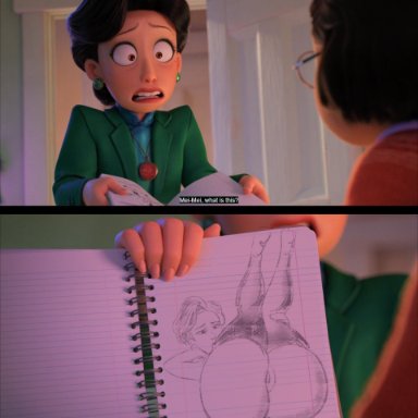 disney, turning red, mei lee, ming lee, rocner, drawing, exposed ass, mature female, milf, presenting, presenting hindquarters, edit, screencap, screenshot, screenshot edit