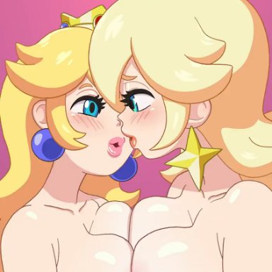 mario (series), princess peach, princess rosalina, hard-degenerate, 1futa, 1girls, big breasts, breasts, cum in pussy, dickgirl, female, futa on female, futanari, gynomorph, intersex