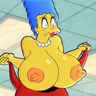 the simpsons, marge simpson, drawsputin, 1girls, big breasts, blue hair, bottom heavy, breasts, bust, busty, chest, cleavage, curvaceous, curvy, curvy figure