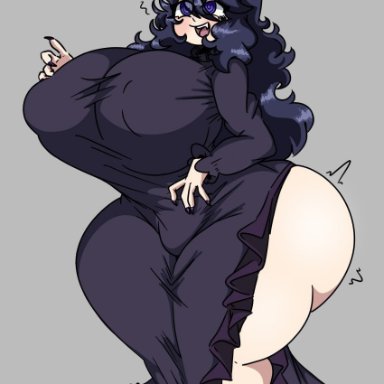 game freak, nintendo, pokemon, pokemon xy, hex maniac, inakotho, ?, big breasts, breasts bigger than head, breasts bigger than torso, fat fucking tits, huge breasts, large breasts, long hair, messy hair