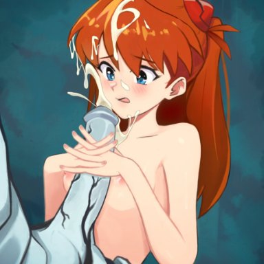 neon genesis evangelion, asuka langley sohryu, mass production eva, souryuu asuka langley, rynessart, 1boy, 1boy1girl, 1girls, blue eyes, breasts, cum, facial, female, female human, human