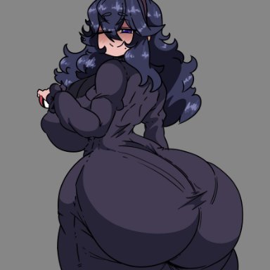 game freak, nintendo, pokemon, pokemon xy, hex maniac, inakotho, dumptruck ass, giant ass, huge ass, massive ass, messy hair, purple hair, seductive smile, showing off, tight clothing