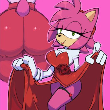 sonic (series), sonic x, amy rose, monamania, aged up, anthro, ass, big ass, big breasts, breasts, bubble butt, butt focus, curvaceous, dress lift, garter belt