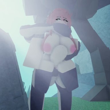 deepwoken, roblox, canor (deepwoken), robloxian, 1boy, 1boy1girl, 1girl1boy, 1girls, breasts, horsecock, monster, rape, raped by monster, red hair, thighhighs