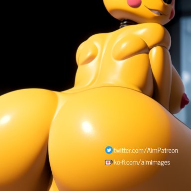 five nights at freddy's, five nights at freddy's 2, toy chica (fnaf), toy chica (love taste), aim patreon, anthro, ass, breasts, cameltoe, colored skin, female, from behind, furry, looking at viewer, looking back