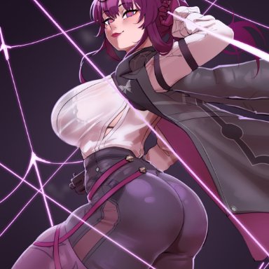 honkai (series), honkai: star rail, kafka (honkai: star rail), aestheticc-meme, 1girls, ass, breasts, clothed, dat ass, female, huge ass, huge breasts, light skin, purple eyes, purple hair