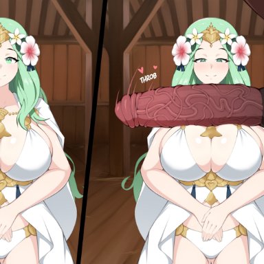 fire emblem, fire emblem heroes, fire emblem: three houses, nintendo, rhea (fire emblem), notkadraw, 1animal, 1girls, alternate costume, animal genitalia, bikini, breasts, cleavage, equine penis, female