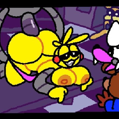 five nights at freddy's, five nights at freddy's 2, feddy, mangle (fnaf), toy chica (fnaf), superiorfox, 1futa, 1girls, ambiguous gender, ambiguous penetration, big breasts, big penis, bouncing breasts, futanari, looking pleasured