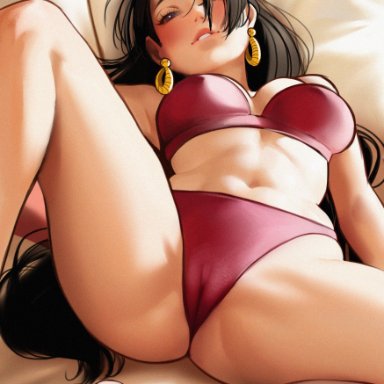 one piece, boa hancock, kirani, barefoot, black hair, blush, bra, breasts, brown eyes, cameltoe, earrings, feet, female, forehead, grin