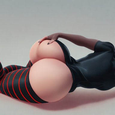 hotel transylvania, mavis dracula, bulge quest, ass, big ass, bubble butt, dat ass, huge ass, laying on side, nipples, pawg, round ass, stockings, thighs, ai assisted