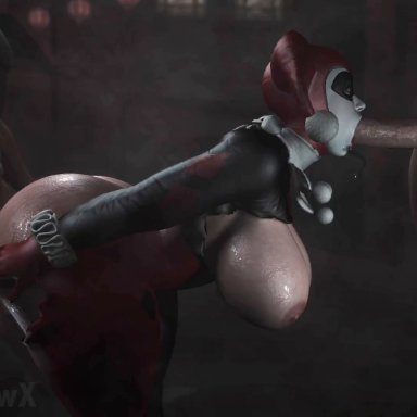 harley quinn, harley quinn (classic), icyshadowx, anal, ass, blowjob, huge ass, huge breasts, oral, spitroast, sweat, animated, sound, tagme, video