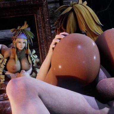 final fantasy x-2, rikku, dreamhawk, 1boy, 1girls, ass, big ass, big breasts, big penis, blonde hair, bouncing ass, breasts, dat ass, huge ass, mirror