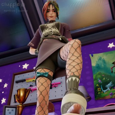 fortnite, helsie (fortnite), clufflepaw, assertive female, erection, femdom, foot fetish, footjob, looking down at viewer, penis, pov, shoejob, stepped on, 3d, animated