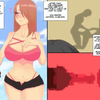 original, original character, paperplatinum, arm pull, ass clapping, beach, big ass, bikini, blush, cervix kiss, cheating, cheating (relationship), cheating wife, dark-skinned male, fucked from behind