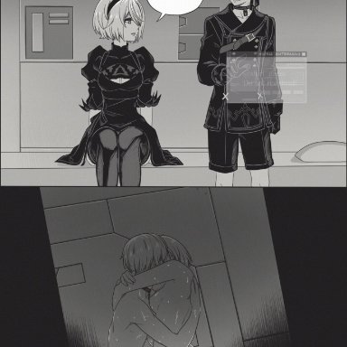 nier (series), nier: automata, yorha 2b, yorha 9s, shirl, 1boy, 1boy1girl, 1girls, android, asking, asking a question, asking for it, asking for sex, ass grab, athletic