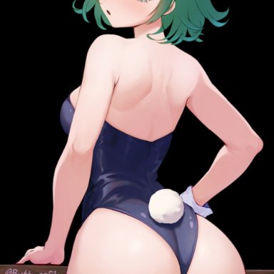 one-punch man, tatsumaki, 1girls, ass, bare shoulders, big ass, big butt, blush, breasts, bunny ears, bunny tail, bunnysuit, butt erf1y, choking, clenched teeth