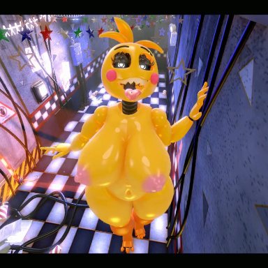 five nights at freddy's, five nights at freddy's 2, sfm, foxy (fnaf), huge toy chica, toy chica (fnaf), toy chica (love taste), kassioppiava, pinchibird, plumenjoyerse, ahe gao, big breasts, dancing, female, female only