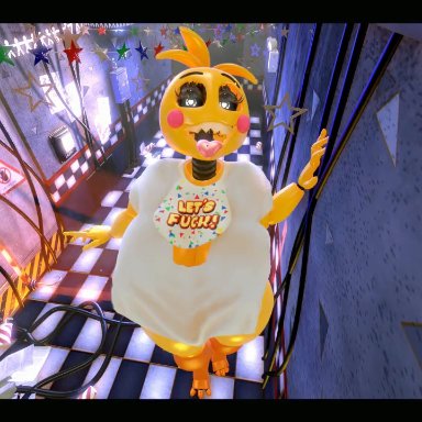 five nights at freddy's, five nights at freddy's 2, sfm, foxy (fnaf), huge toy chica, toy chica (fnaf), toy chica (love taste), kassioppiava, pinchibird, plumenjoyerse, ahe gao, big breasts, dancing, female, female only