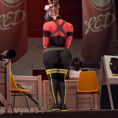 team fortress 2, fempyro, vyne, 1girls, alternate costume, ass, ass clap, ass clapping, ass focus, belt, big ass, big butt, bodysuit, boots, bounce