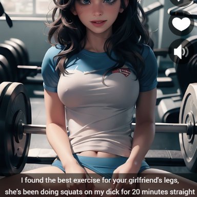 original, snapchat, gym leader, original character, stable diffusion, taliredmint, cheating female, cheating girlfriend, cowgirl position, cuck, cuckold, eye contact, gym, looking at viewer, male pov