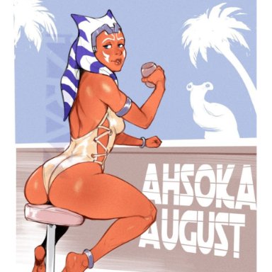 star wars, ahsoka tano, izra, ass, back, feet, female, lips, smile, solo, swimsuit, toes