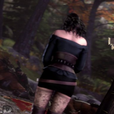 the witcher (series), the witcher 3: wild hunt, yennefer, arnoldthehero, 1boy, big penis, black fur, black hair, boots, canine penis, female, forced, high heel boots, high heels, long hair