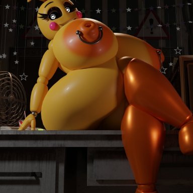 five nights at freddy's, five nights at freddy's 2, toy chica (fnaf), toy chica (love taste), feversfm, 1girls, animatronic, big breasts, blush, breasts, eyebrows, eyelashes, female, female only, heart-shaped pupils