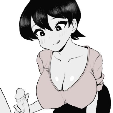 komi-san wa komyushou desu, komi shuuko, tadano hitohito, 1boy, 1boy1girl, 1girls, big breasts, black eyes, black hair, blush, breasts, female, fur, heart, heart-shaped pupils