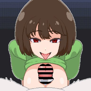 undertale, undertale (series), asriel dreemurr, chara, uramomo, anthro, big breasts, big penis, bovid, breast play, breasts, brown hair, caprine, clothed, clothing