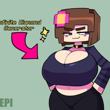 minecraft, jenny belle, zepiereite, big breasts, blank background, flower, flower in hair, flower on head, flowers in hair, hands on ass, hands on hip, hands on hips, hands on thighs, huge boobs, huge breasts