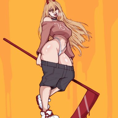 chainsaw man, power (chainsaw man), demimond23, gonzalo costa, 1girls, big breasts, choker, eyebrows, female, female only, horns, light skin, light-skinned female, long hair, looking at viewer