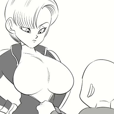 dragon ball, dragon ball super, dragon ball super super hero, android 18, krillin, kuririn, funsexydragonball, audible music, bald, bouncing breasts, breasts, closed mouth, couple, female, height difference