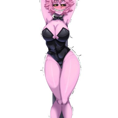 boku no hero academia, my hero academia, shueisha, mina ashido, darian.art9, 1girls, arms behind head, aroused smile, barefoot, blush, blushing at viewer, bondage, bowtie, bunny ears, bunny girl