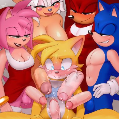 sega, sonic (series), sonic the hedgehog (series), amy rose, knuckles the echidna, miles prower, rouge the bat, sonic the hedgehog, tails, tails the fox, krazyelf, 2 tails, 2futas, 3boys, aged up