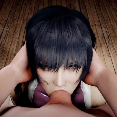 taimanin asagi, igawa asagi, thethiccart, 1girls, 1male, armwear, big breasts, black eyeshadow, blowjob, blue eyes, breasts, busty, cock sleeve, dark hair, deepthroat