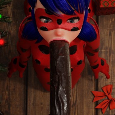 miraculous ladybug, ladybug (character), marinette cheng, marinette dupain-cheng, red l, 1boy, 1girls, big breasts, big penis, blue hair, bodysuit, clothed female nude male, dark skin, dark-skinned male, duo