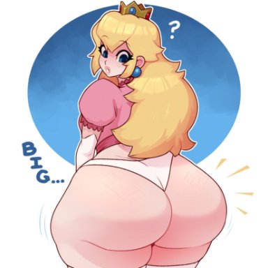 mario (series), nintendo, princess peach, dabble, ?, 1girls, ass, big ass, clothing, female, female only, huge ass, juicy butt, looking back, panties