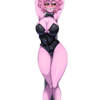 boku no hero academia, my hero academia, shueisha, mina ashido, darian.art9, 1girls, arms behind head, aroused smile, barefoot, blush, blushing at viewer, bondage, bowtie, bunny ears, bunny girl