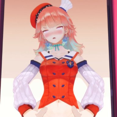 hololive, hololive english, takanashi kiara, suzutaro3d, 1boy, 1girls, blush, bottomless, clothing, earrings, female, hat, male, missionary position, orange hair