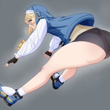 arc system works, guilty gear, guilty gear strive, bridget, bridget (guilty gear), meganethings, 1boy, ass, big ass, blonde hair, clothed, clothing, dumptruck ass, dumptruck butt, emerald eyes