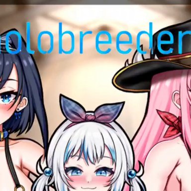 hololive, hololive english, gawr gura, mori calliope, ouro kronii, 3boys, 3girls, blowjob, cum, cum inside, female, horse, male, oral, rimjob