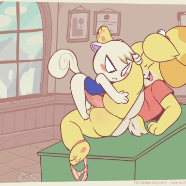 animal crossing, nintendo, isabelle (animal crossing), marshal (animal crossing), bitebox64, 1boy, 1boy1girl, 1girls, anthro, ass, blush, canine, female, furry, indoors