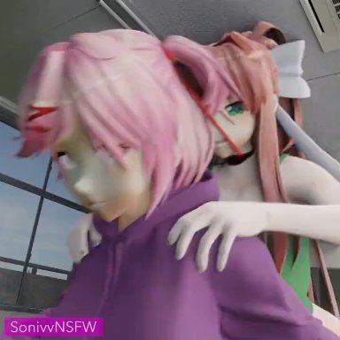 doki doki literature club, sonivvnsfw, 1futa, 1girls, ass, ass bigger than head, big ass, brown hair, female, futa on female, futanari, hair ornament, huge ass, penetration, penis