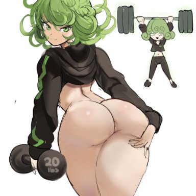 one-punch man, tatsumaki, rakeemspoon, 1girls, ass, bottomless, bottomless female, breasts, female, green eyes, green hair, large ass, pussy, short hair, small breasts